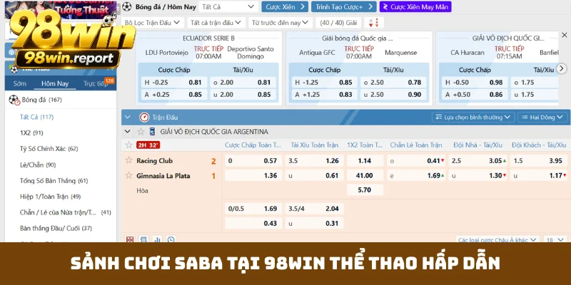 Sảnh chơi Saba tại 98WIN thể thao hấp dẫn Sảnh chơi Saba tại 98WIN thể thao hấp dẫn